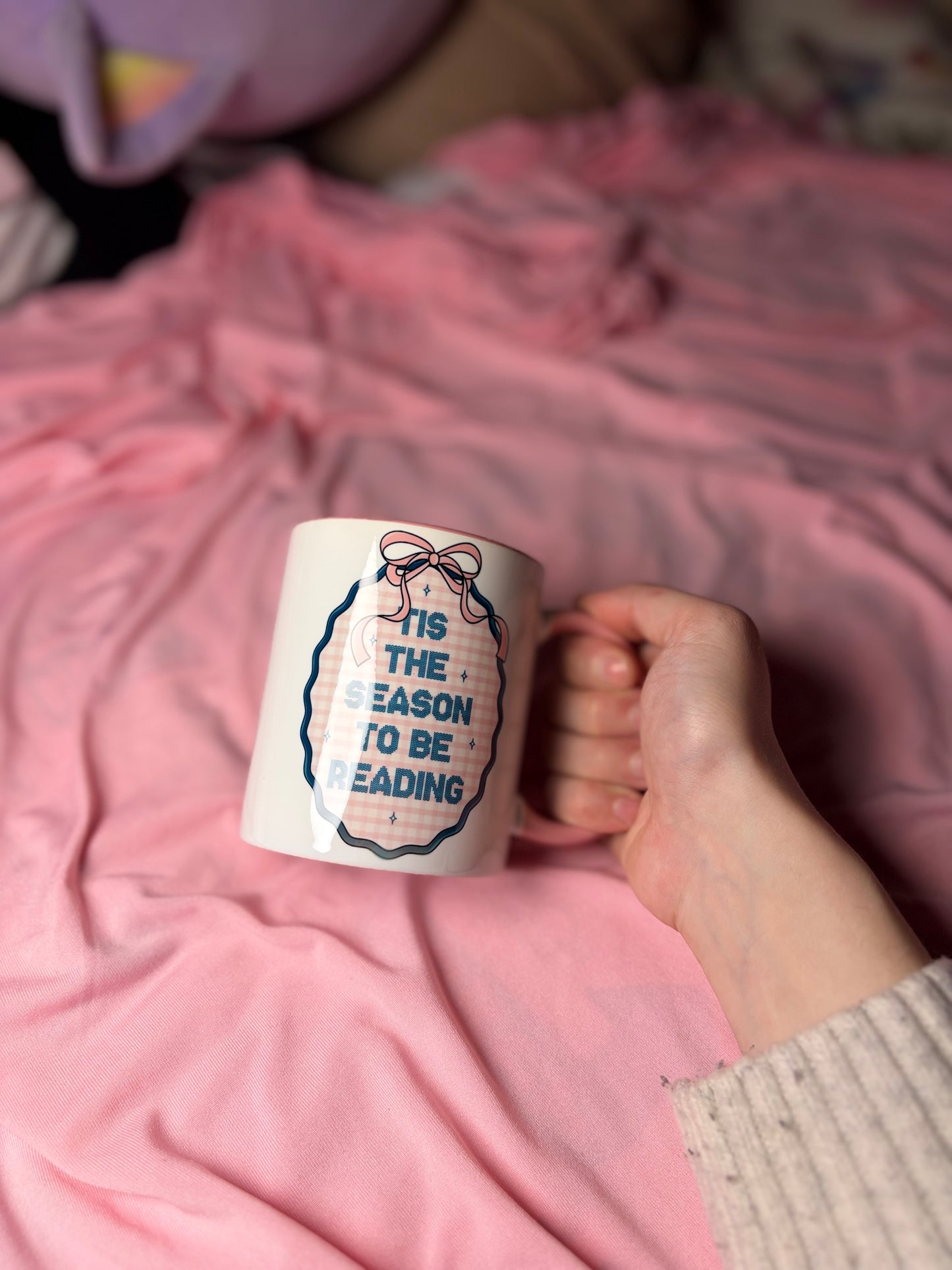Tis the season, pink and white mug