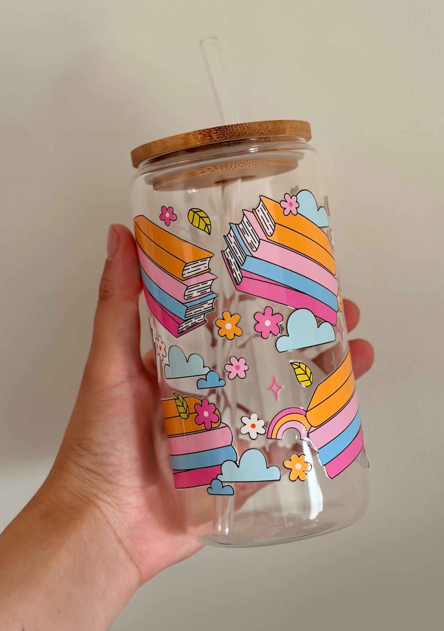 Bookish Bliss glass with bamboo lid and straw