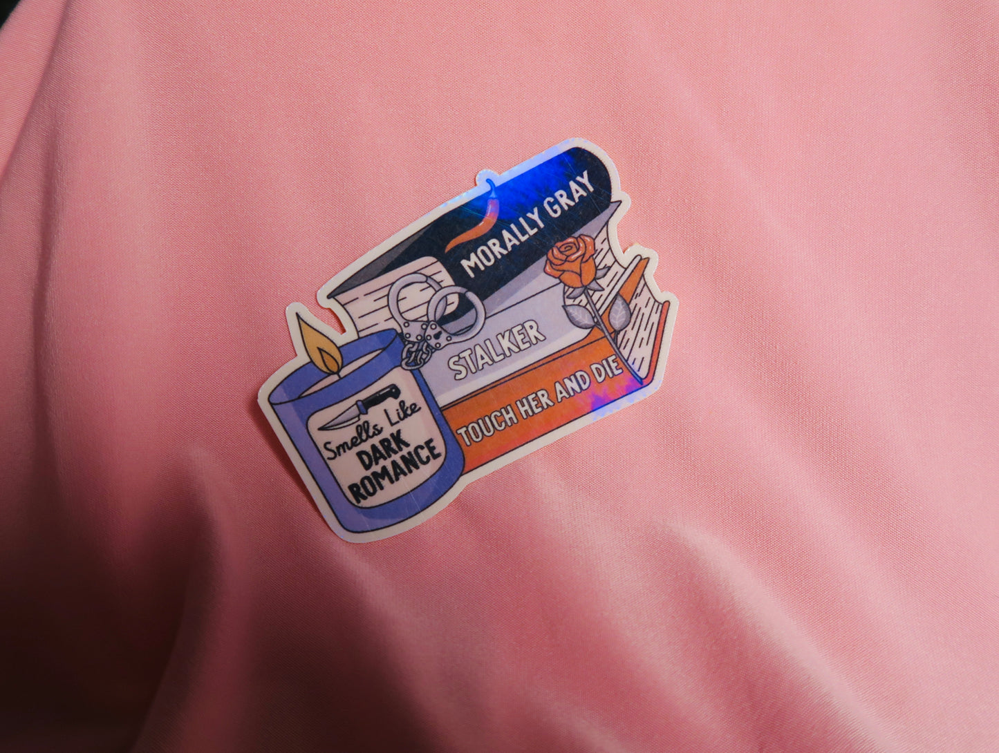 Dark romance theme bookstack Holographic Sticker