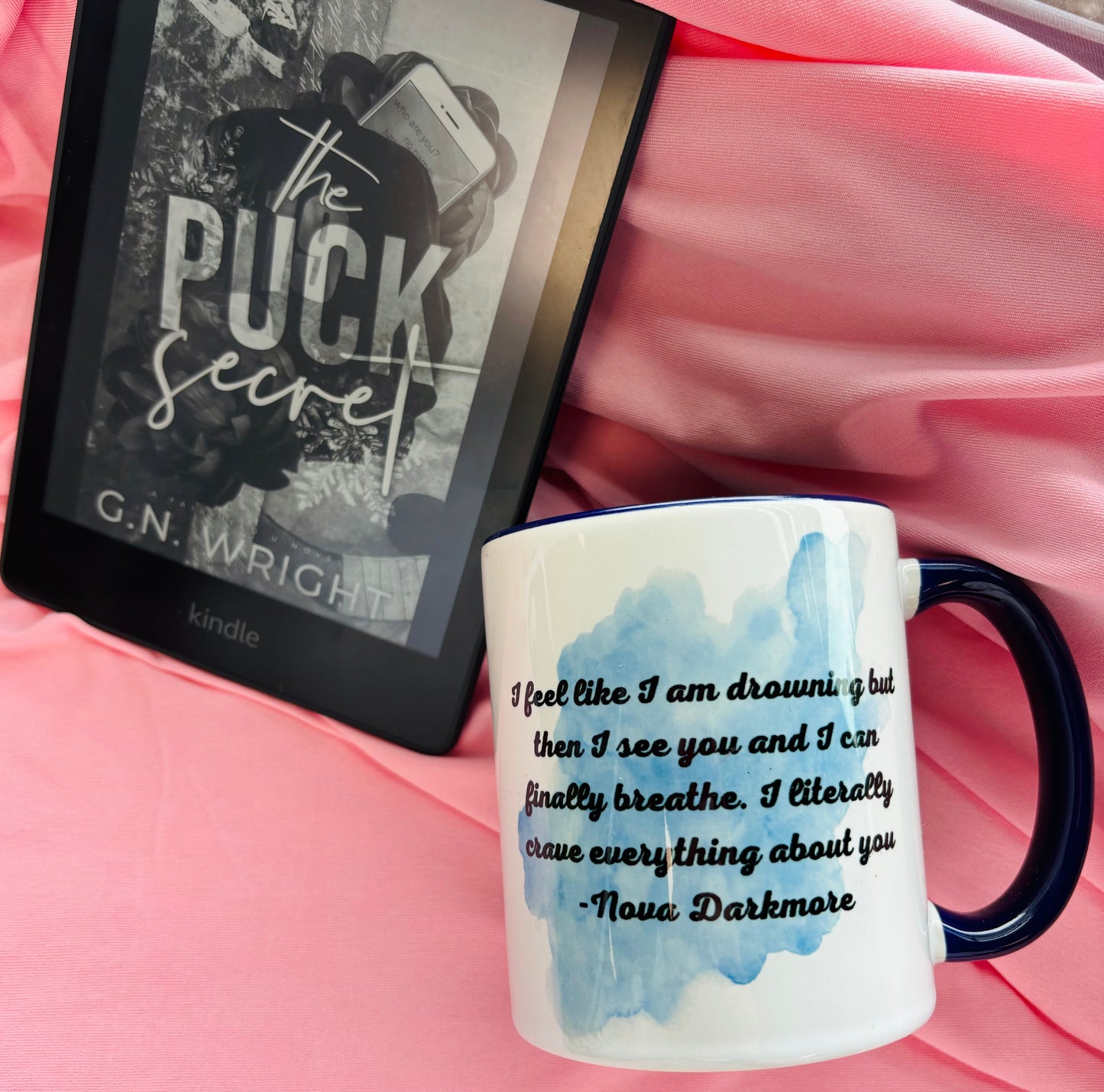Nova Darkmore inspired 11oz mug, navy blue handle and inner | The Puck Secret