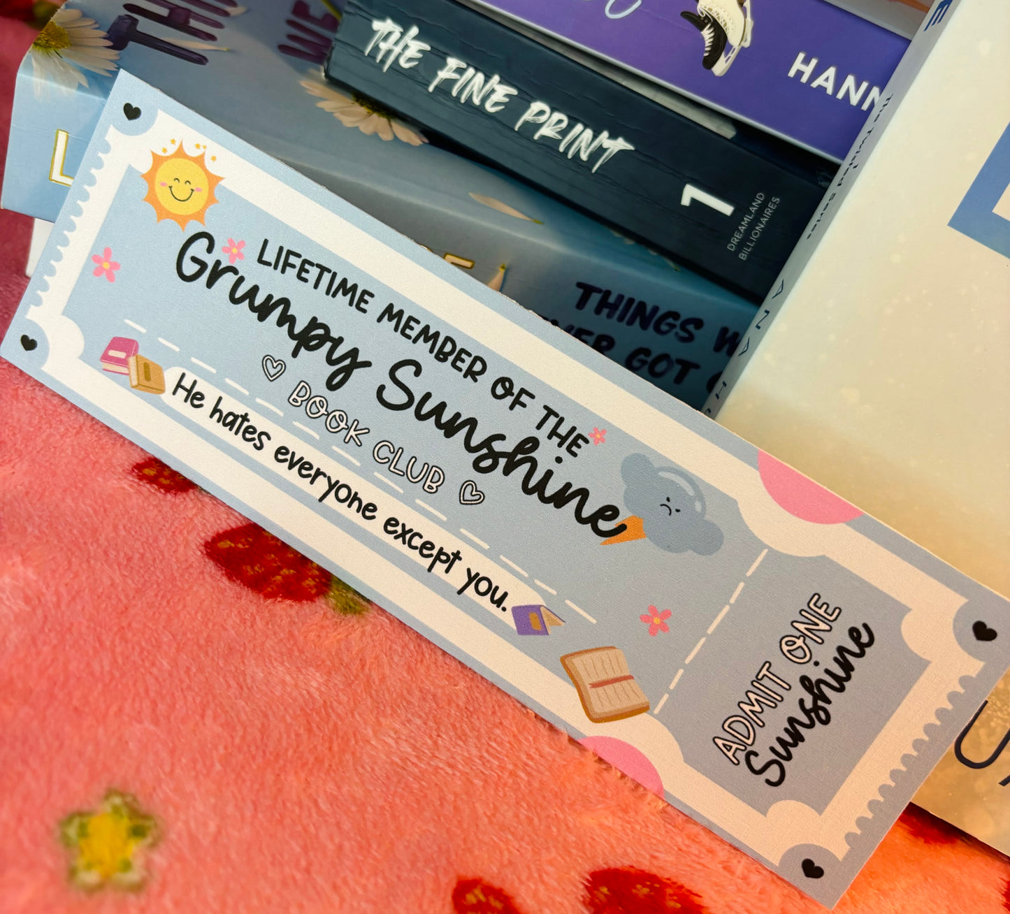 Grumpy x Sunshine trope ticket bookmark