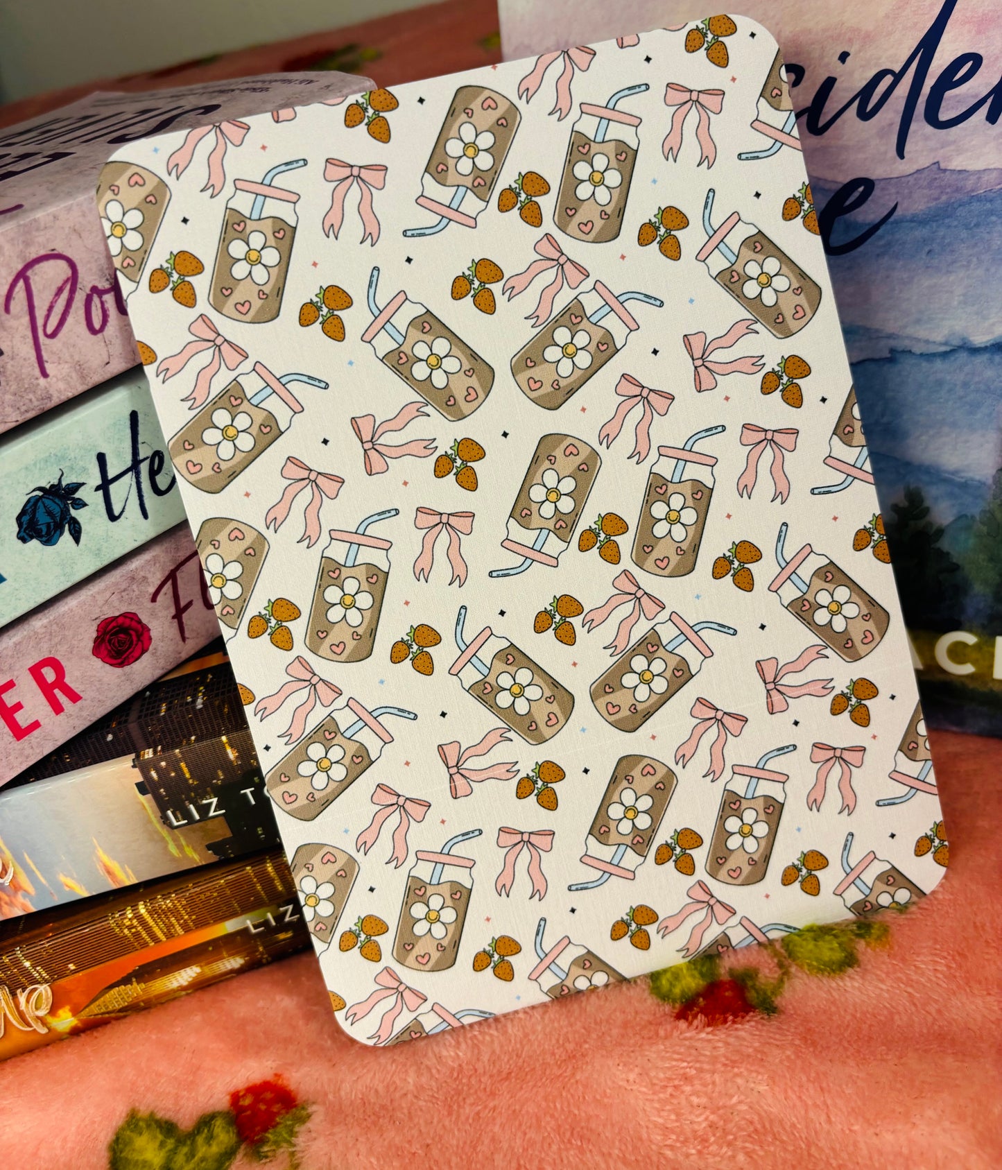 Iced coffee and bows pink Kindle Insert - E-reader card insert for clear cases