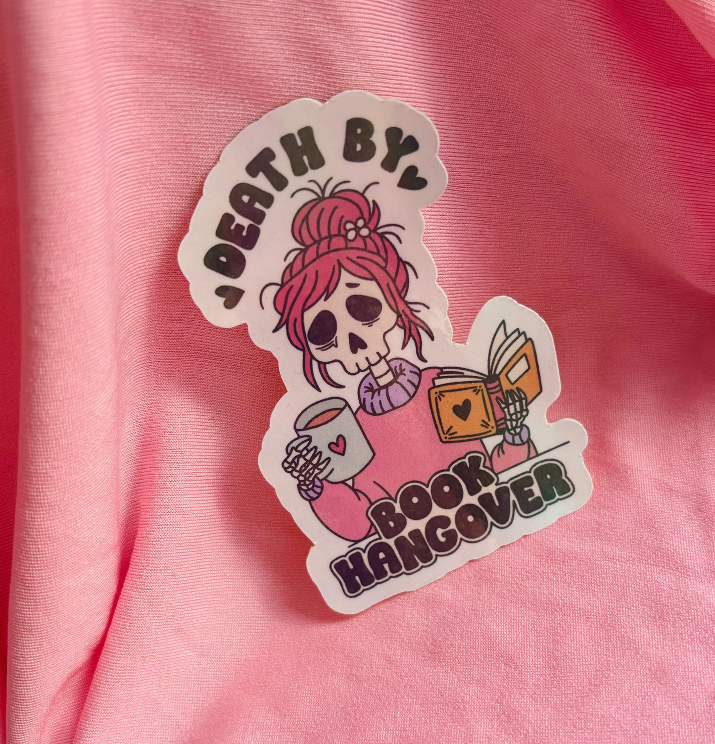 Death by book hangover skeleton sticker