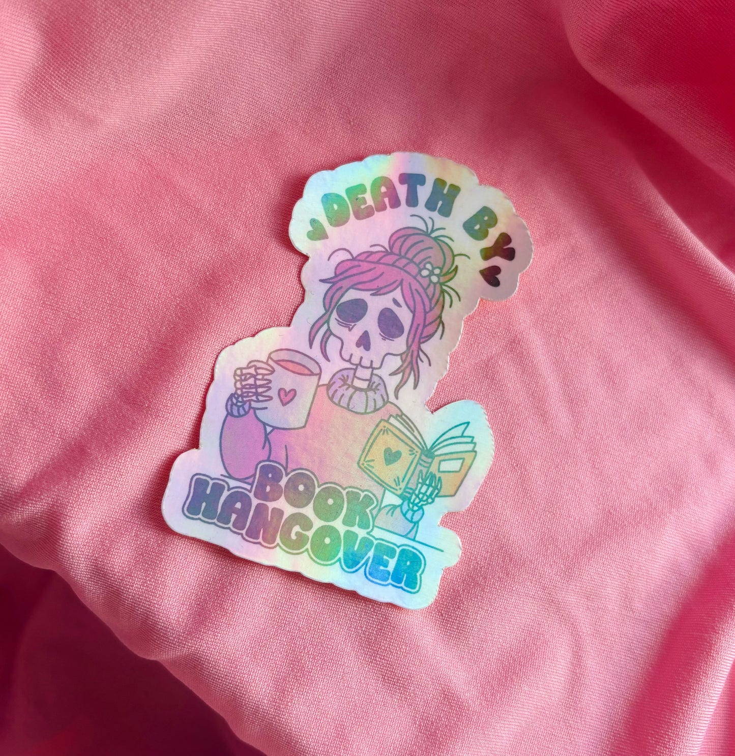 Death by book hangover skeleton sticker