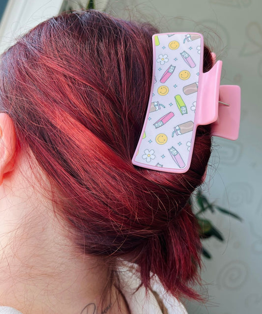 Books & Smileys Pink Claw Clip