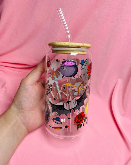 Acotar inspired glass with bamboo lid and straw
