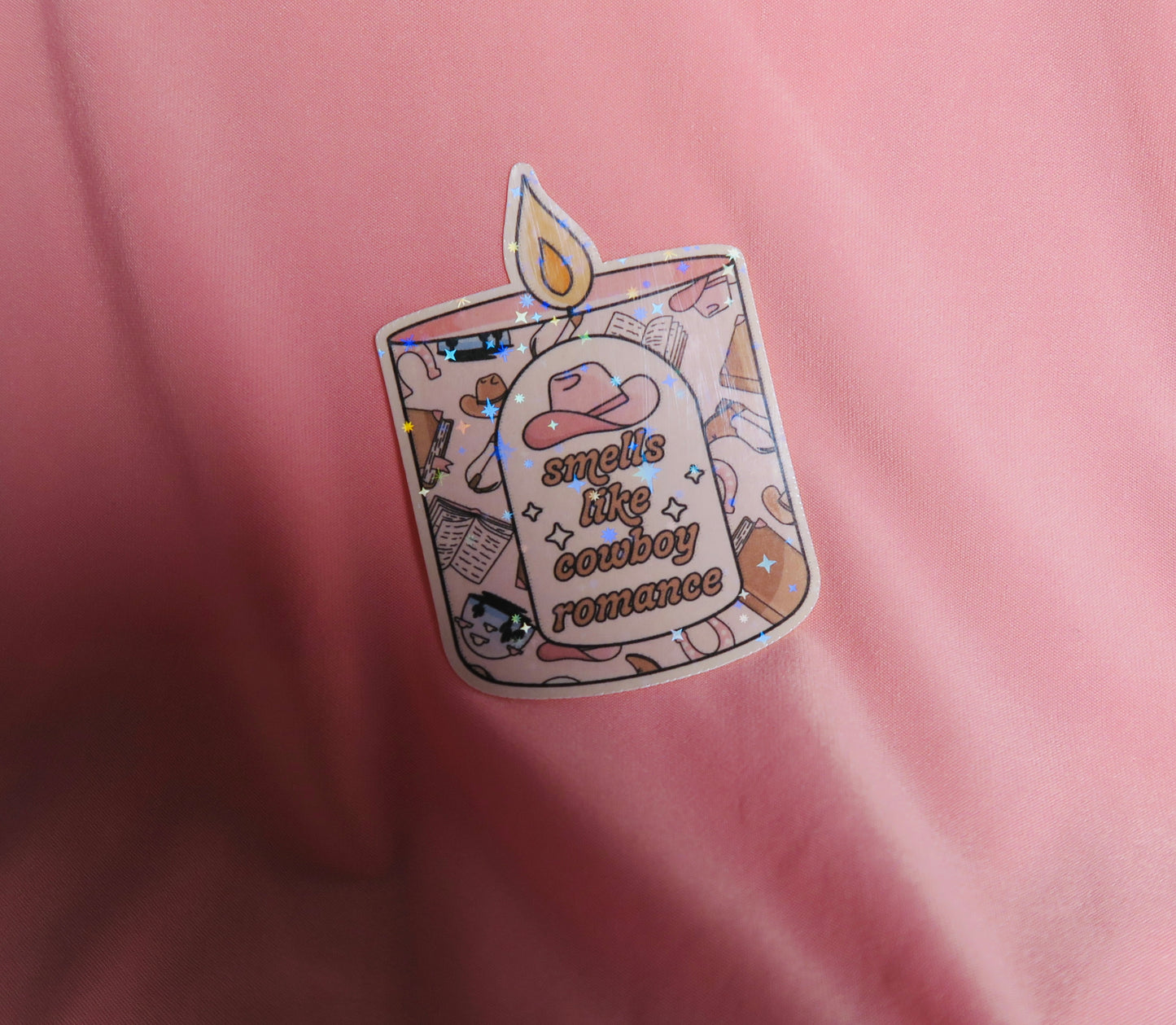 Cowboy romance candle Holographic Sticker