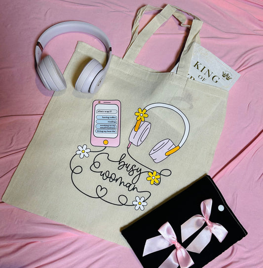 Busy Woman Natural Cotton Tote Bag