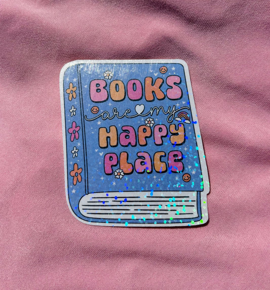 Books are my happy place sparkly sticker