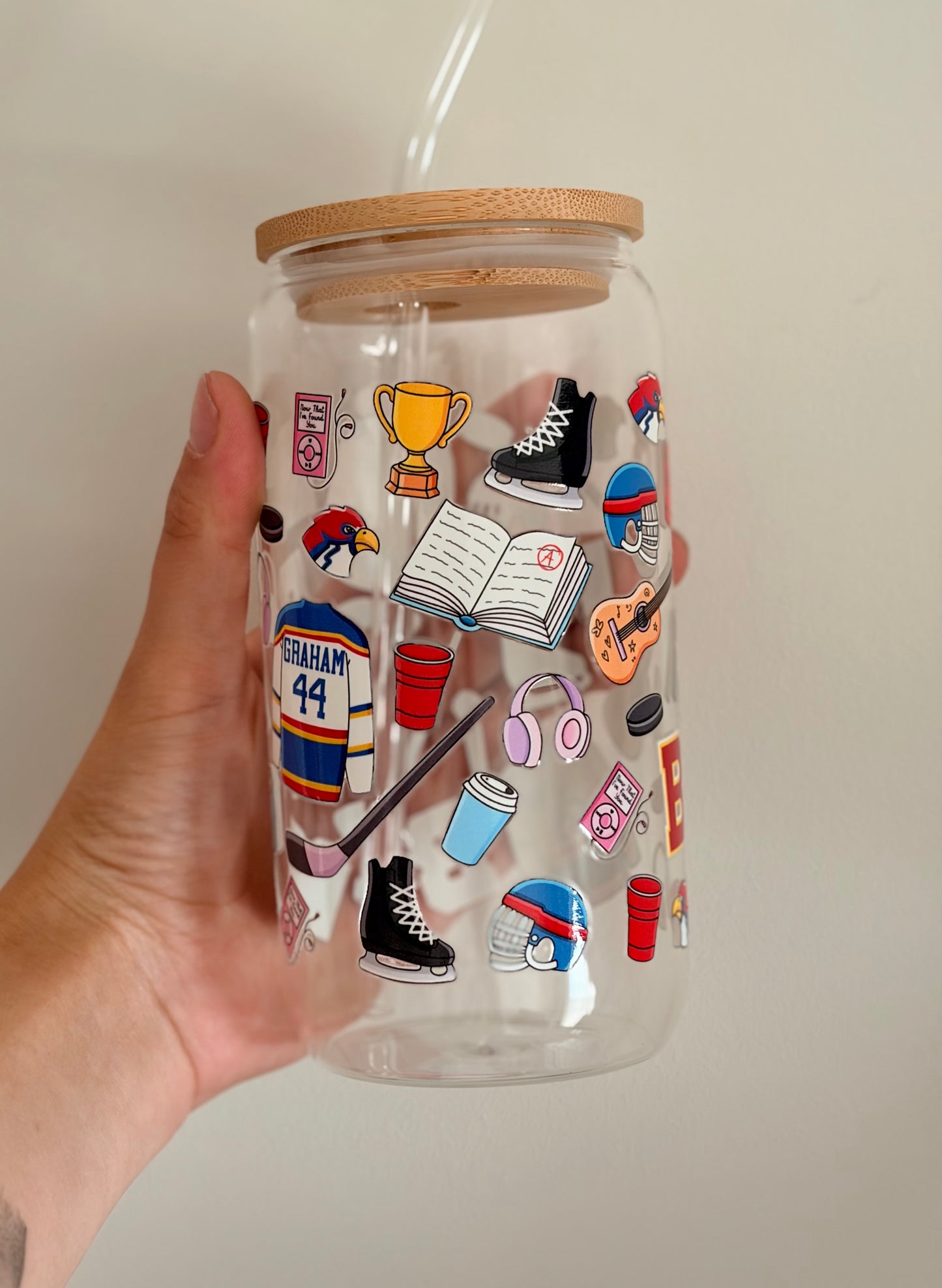 Off Campus glass with bamboo lid and straw