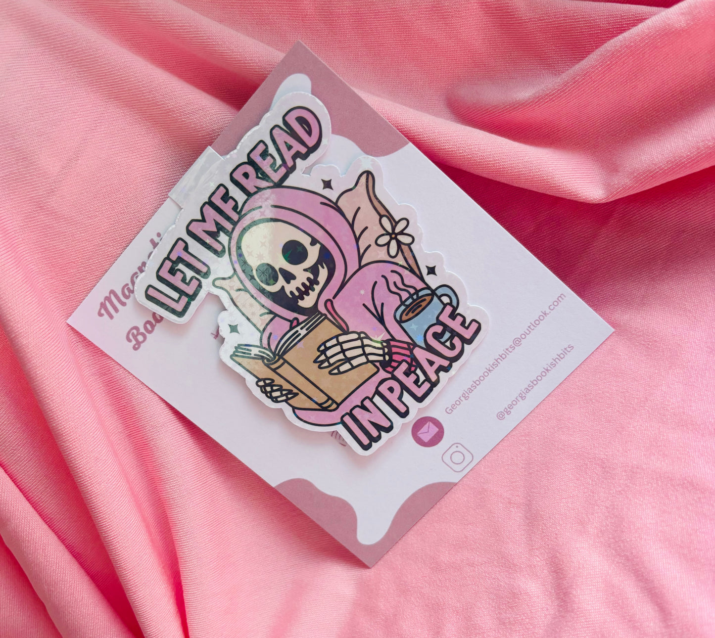 Let me read in peace skeleton holographic sparkly Magentic Bookmark