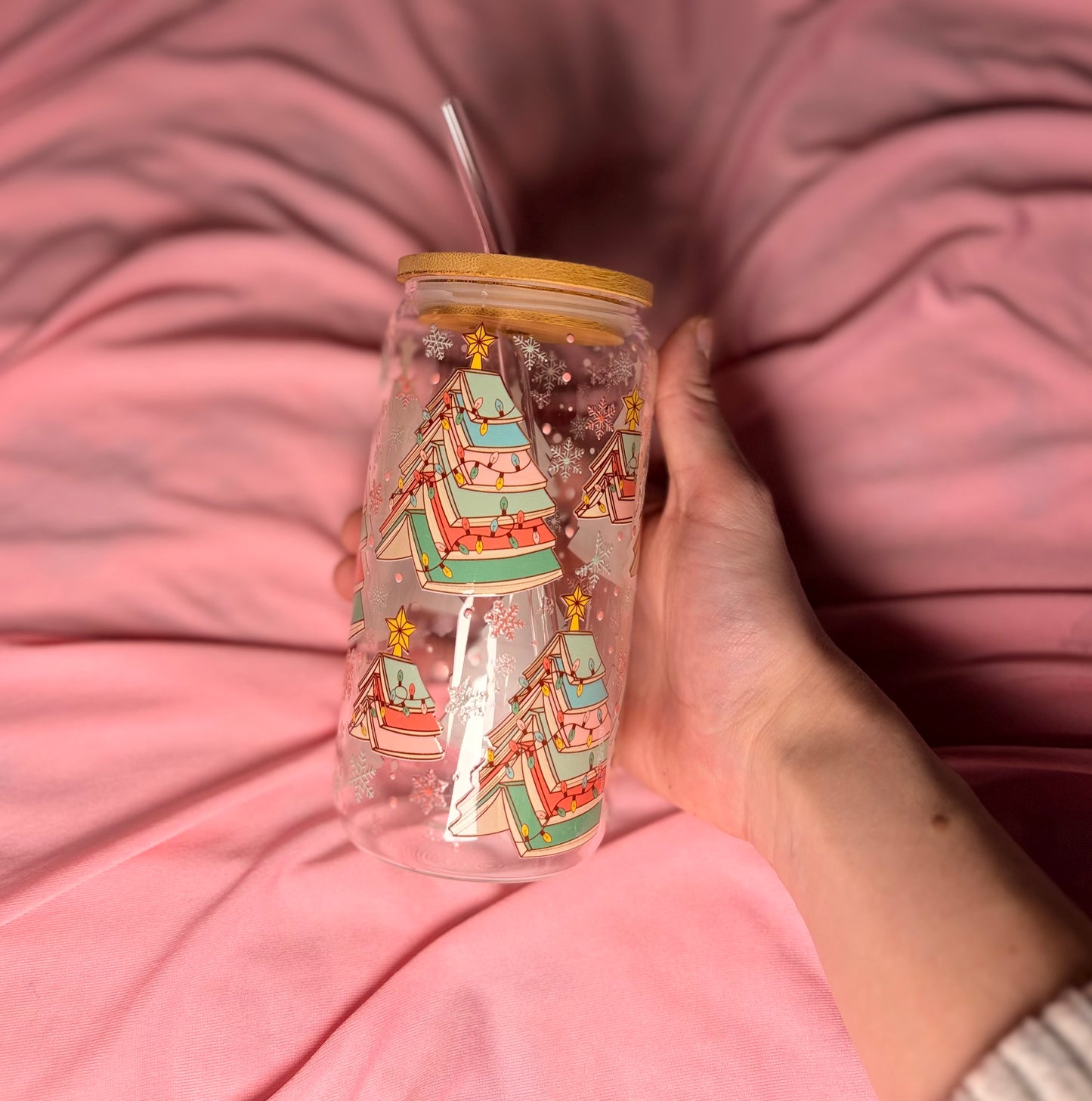 Book tree Glass with bamboo lid and straw