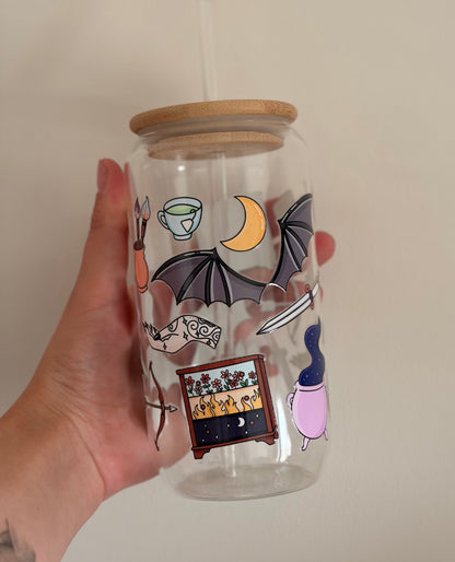 Acotar Inspired glass with bamboo lid and straw