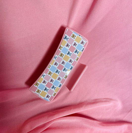 Checked bows pink Claw Clip