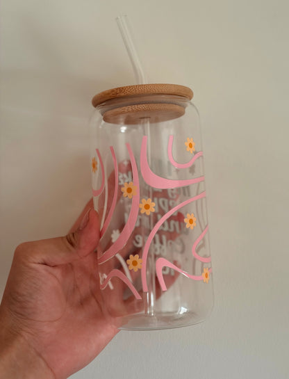 I like my books spicy glass with bamboo lid and straw