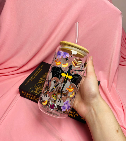 Fourth wing inspired glass with bamboo lid and straw