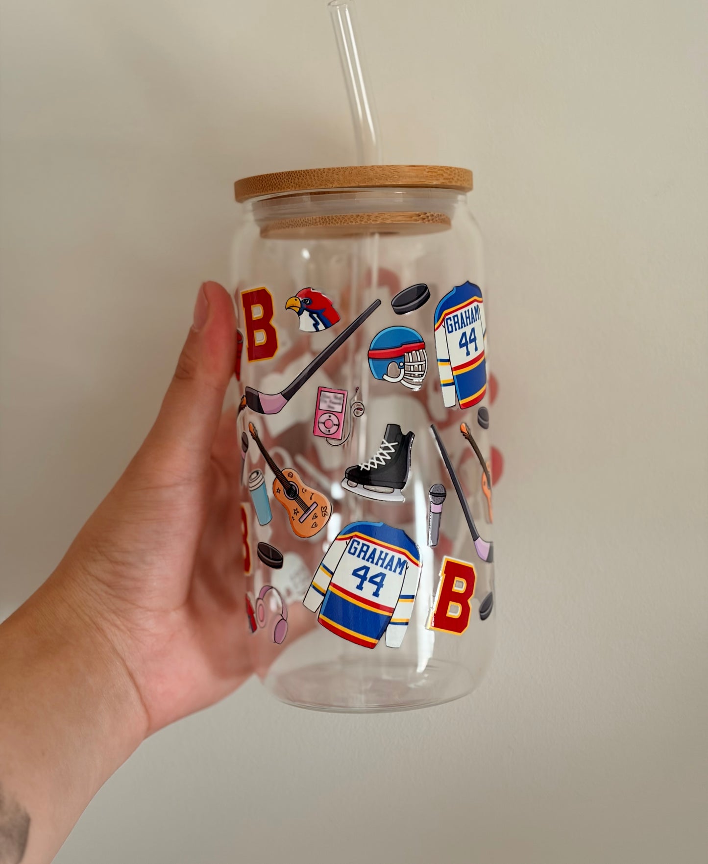 Off Campus glass with bamboo lid and straw