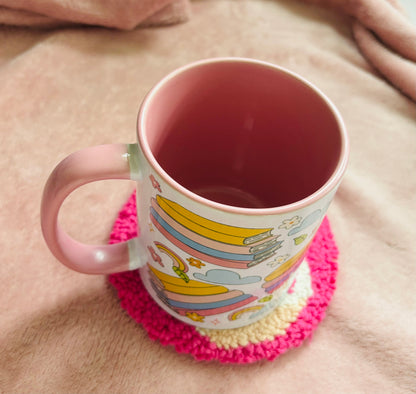 Bookstacks and flowers pink and white mug
