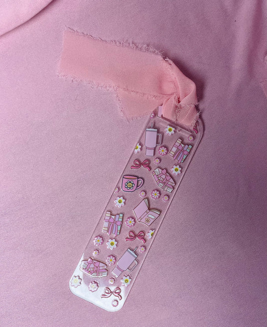 Pink coquette books acrylic bookmark