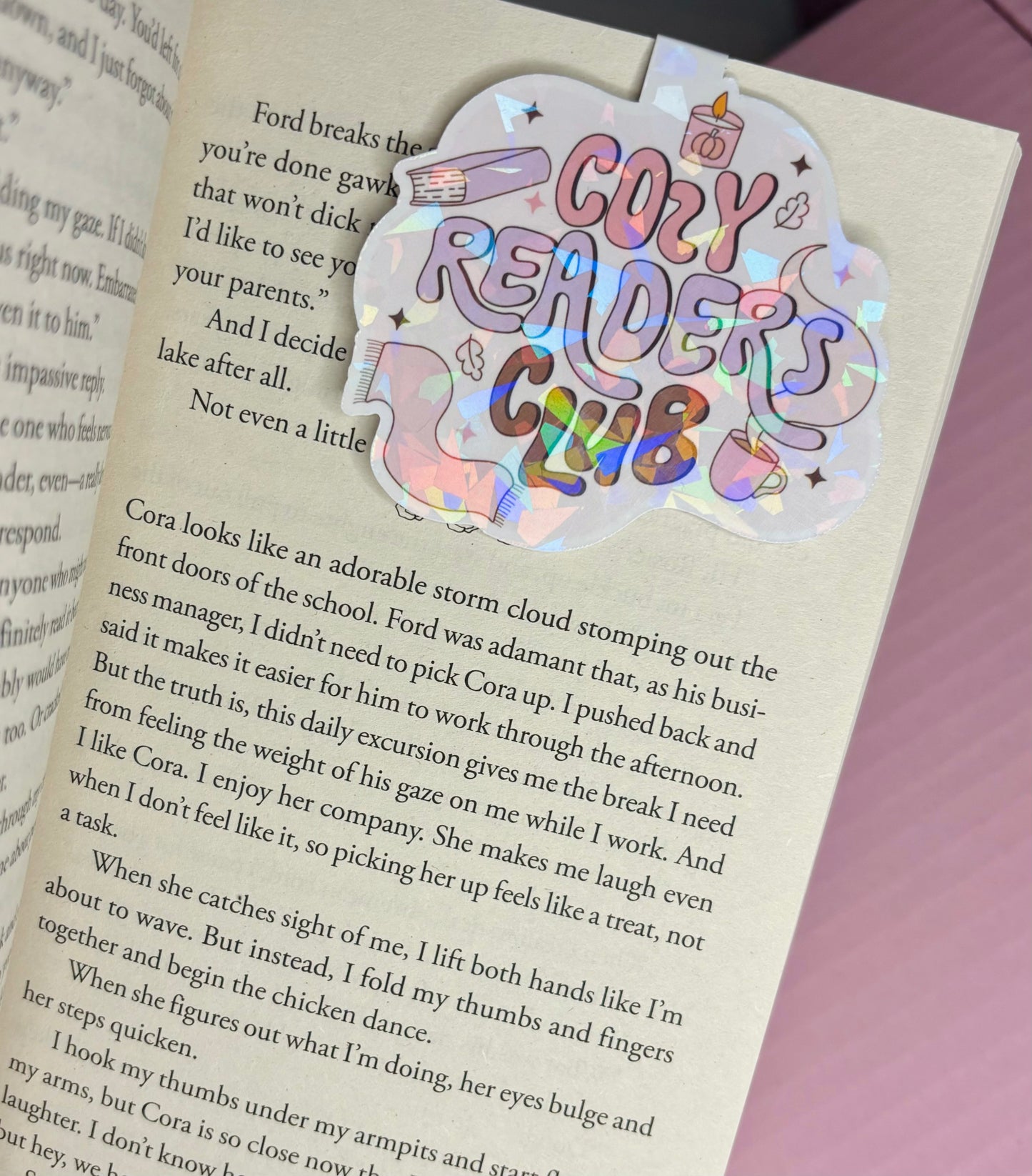 Cozy Reader Club sparkly holographic Magentic Bookmark