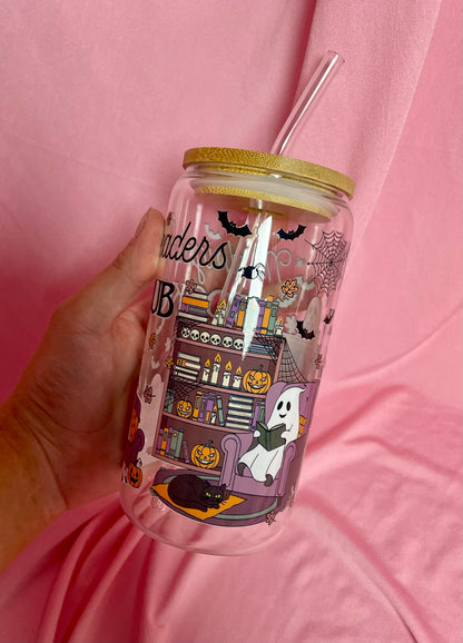 Midnight Readers Ghosts Glass with bamboo lid and straw