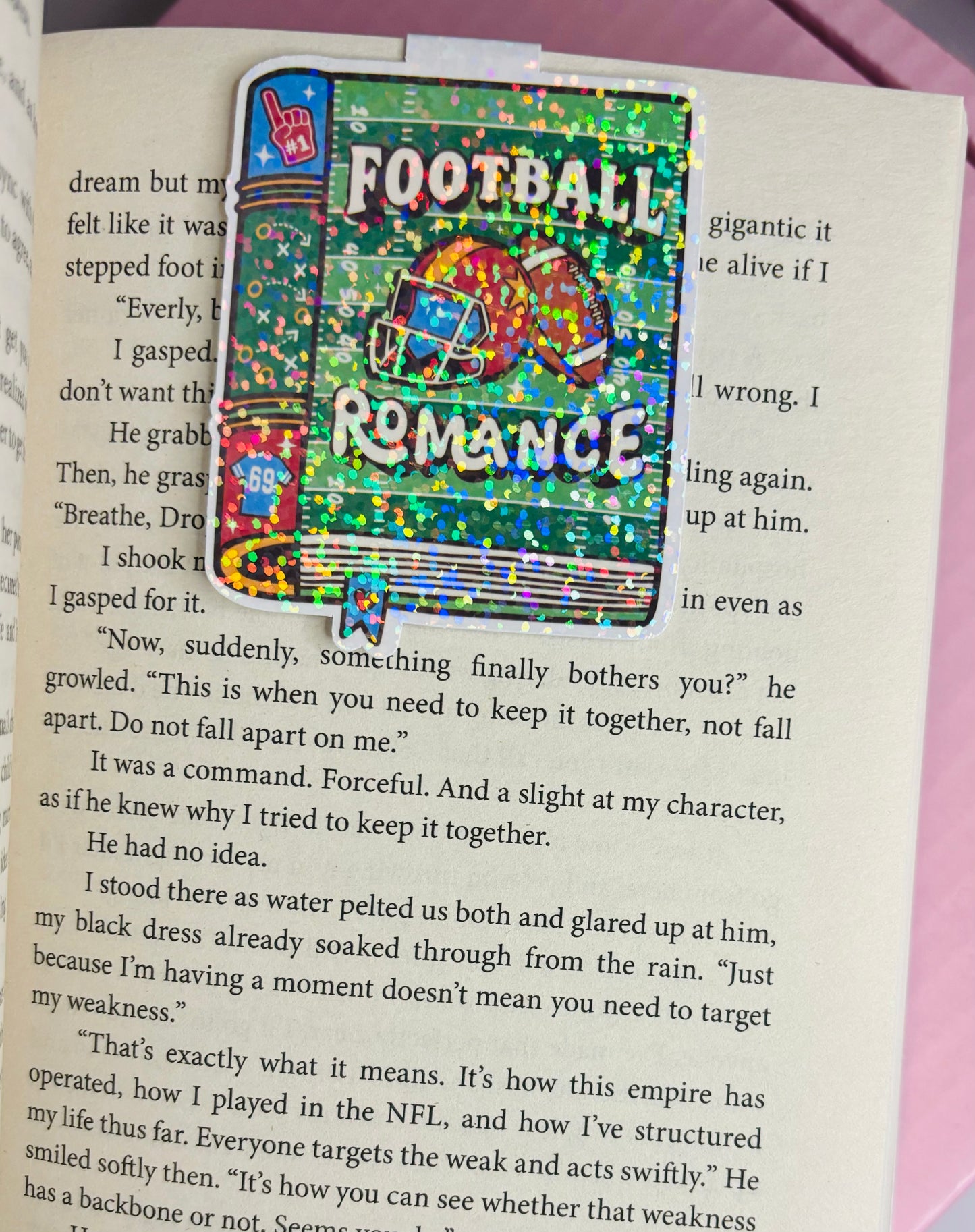 Football Romance book sparkly holographic Magentic Bookmark