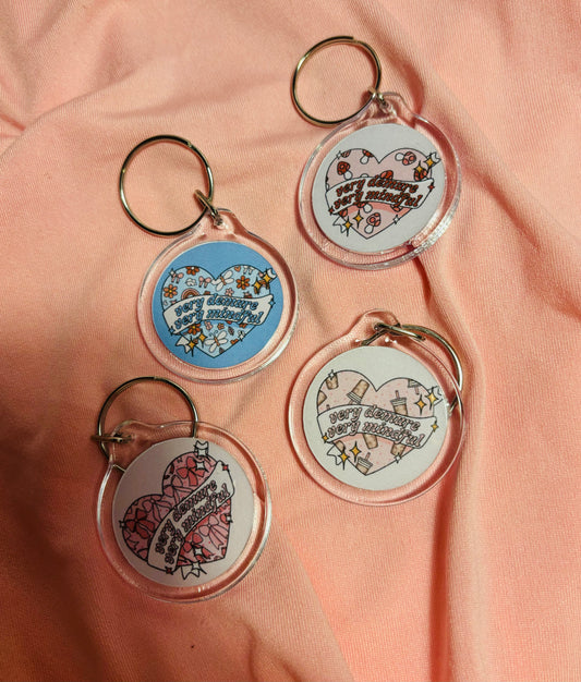 Very demure very mindful hearts keychain