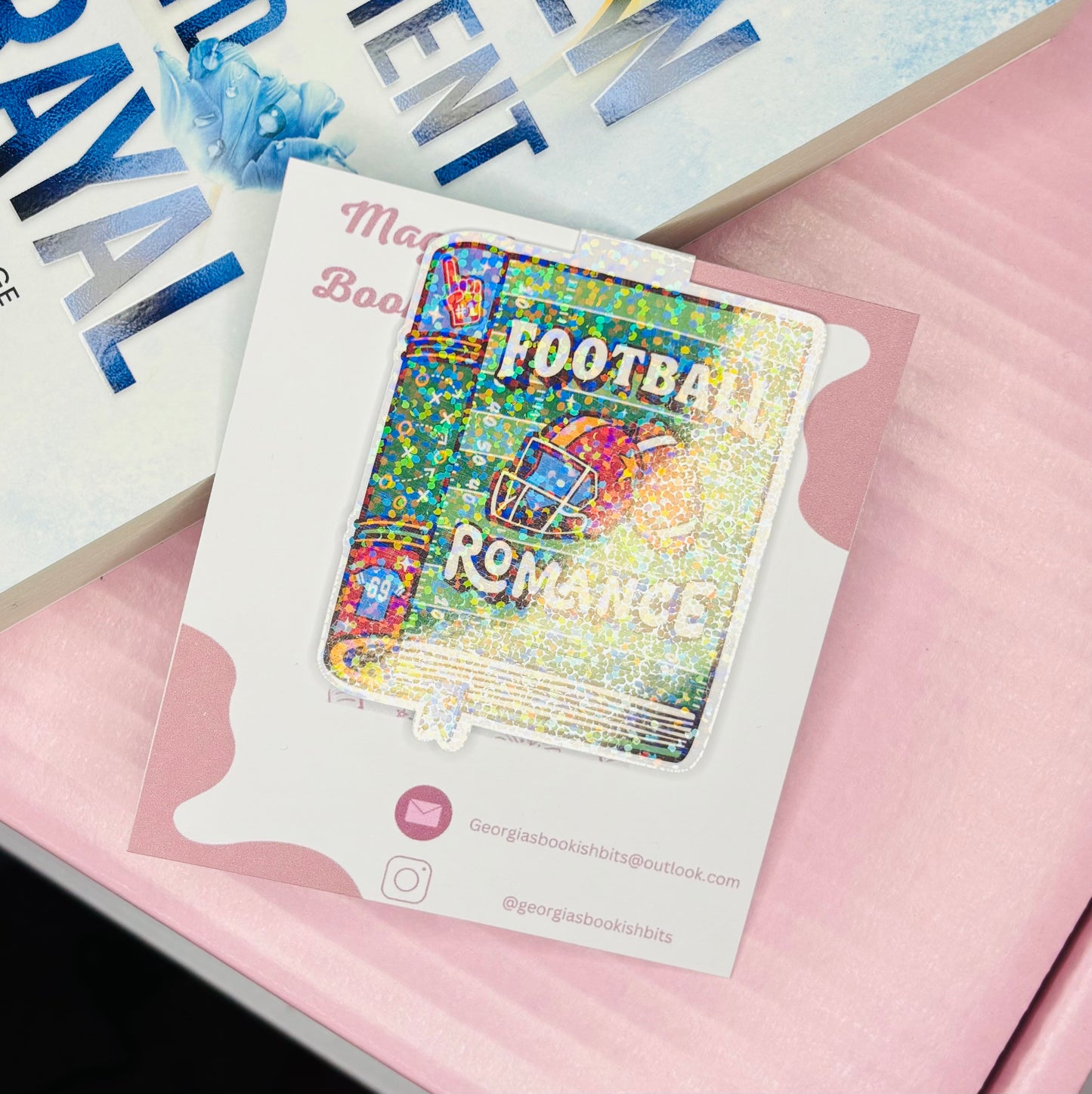 Football Romance book sparkly holographic Magentic Bookmark