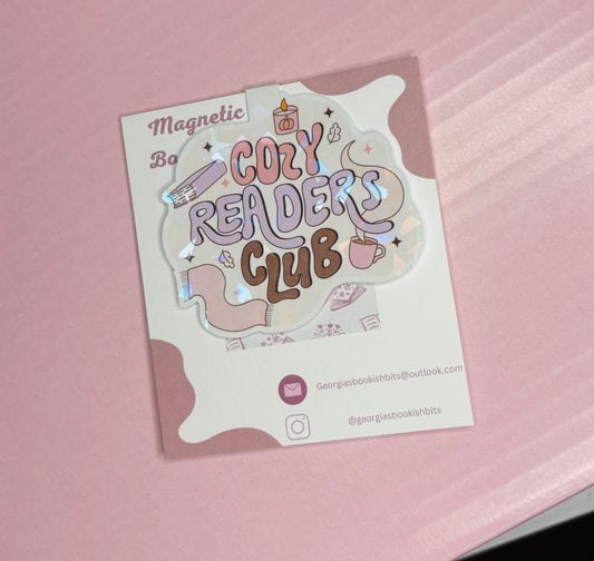 Cozy Reader Club sparkly holographic Magentic Bookmark