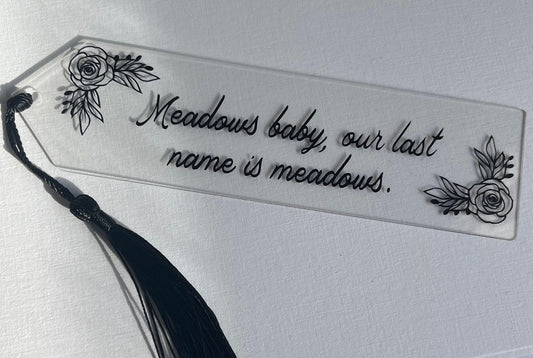 Meadows baby| black rose design, acrylic bookmark with black tassel