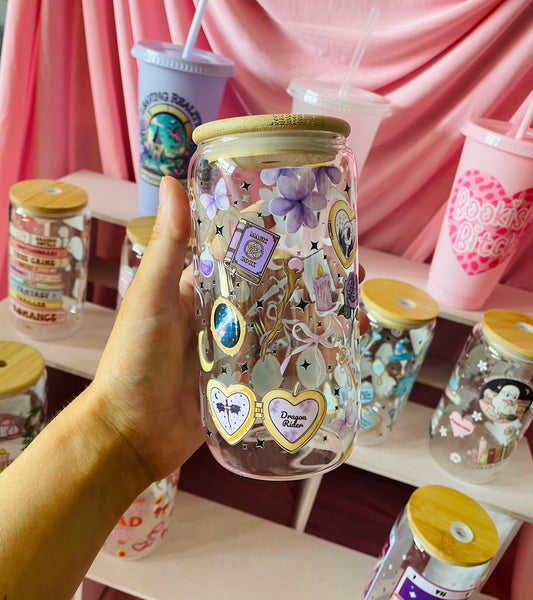 Fantasy purple glass with bamboo lid and straw
