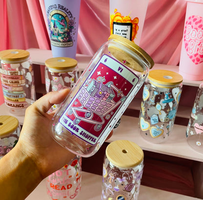 Tarot card glass with bamboo lid and straw