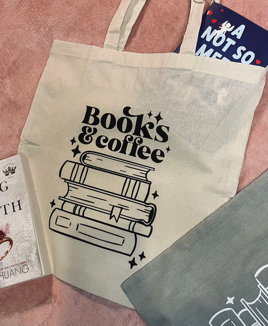 Books and coffee natural cotton tote bag