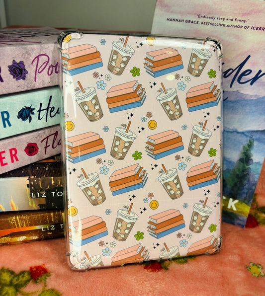 Books and iced coffee Kindle Insert - E-reader card insert for clear cases