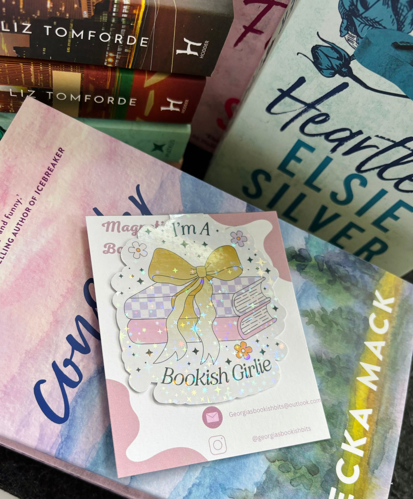 I'm a bookish girlie sparkly holographic Magentic Bookmark