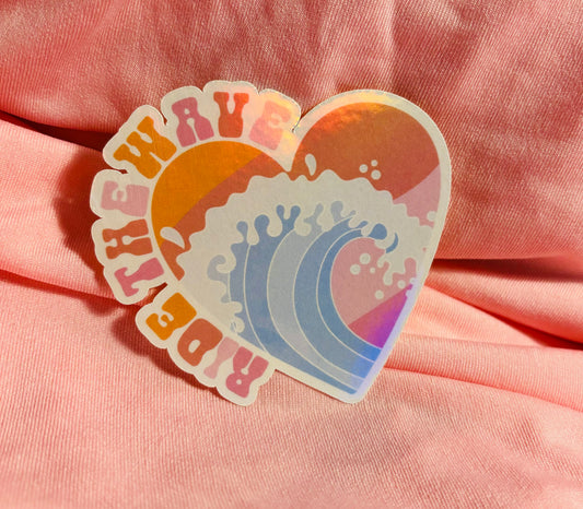 Ride the wave heart holographic sticker