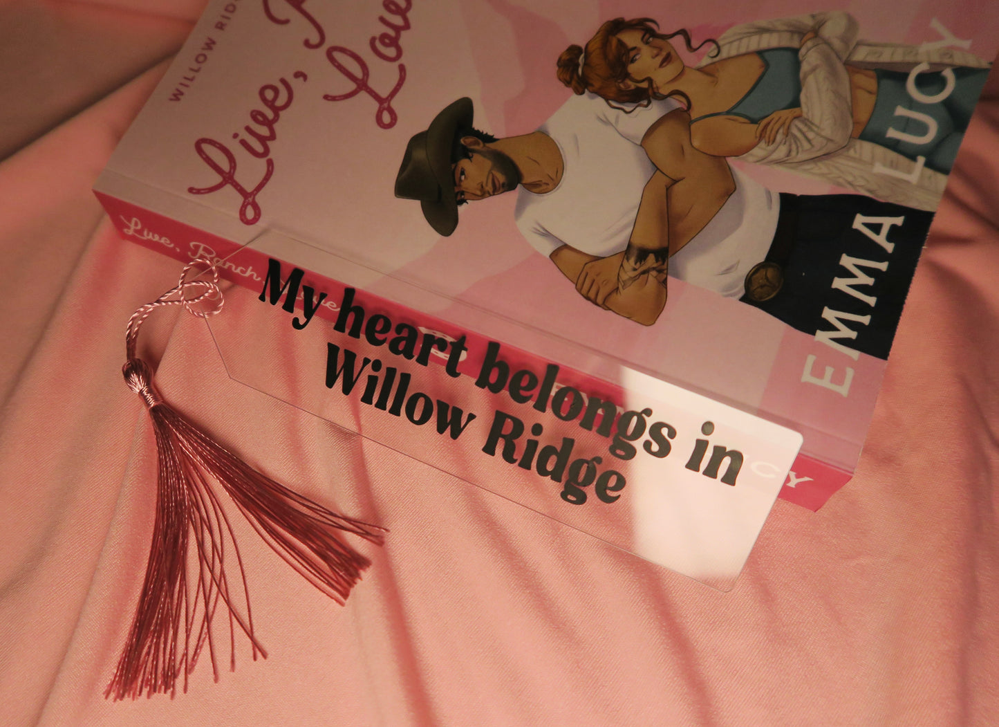 My heart belongs in Willow Ridge | Acrylic bookmark with pink tassel
