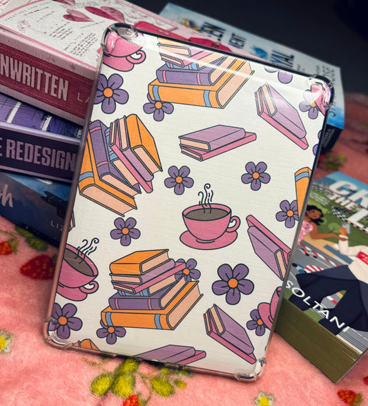 Bookstacks and tea/coffee Kindle Insert - E-reader card insert for clear cases