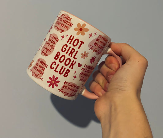 Hot Girl Book Club, pink and white mug