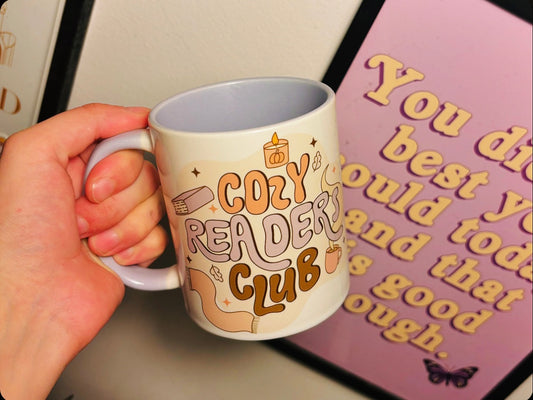 Cozy Readers Club, Lilac and White 11oz Mug