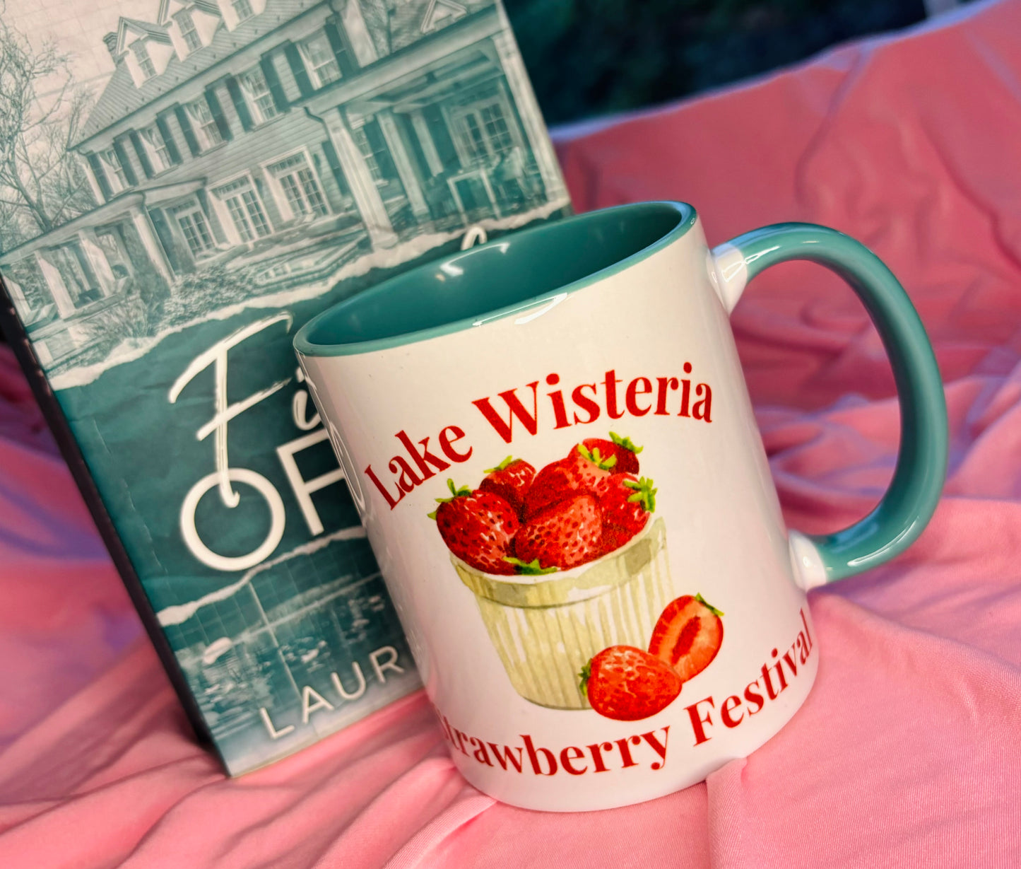 Lake Wisteria Strawberry Festival 11oz Mug, Teal inner and handle
