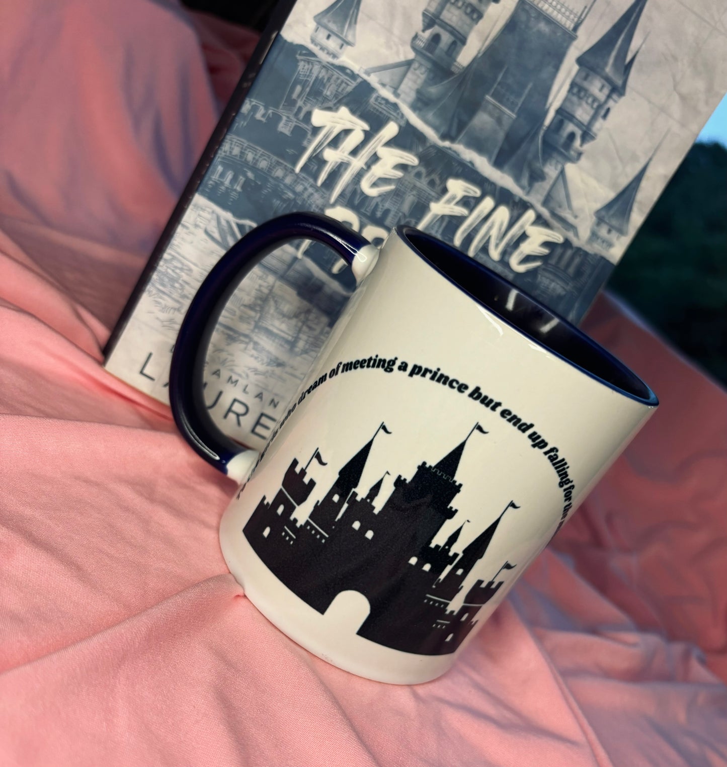 The Fine Print Book Dedication 11oz Mug, Navy inner and handle