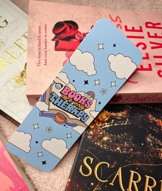 Books are my therapy large bookmark | cloud print | linen card bookmark |