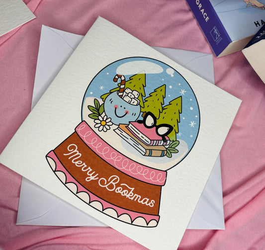 Merry Bookmas Snowglobe Greeting Card